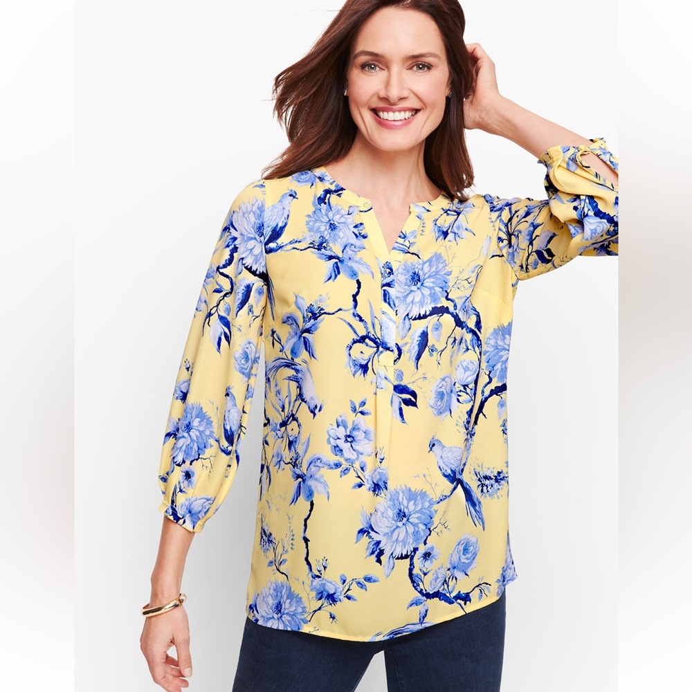 NWOT Women’s Talbots Yellow and Blue Floral 3/4 Sleeve Blouse size XL Petite